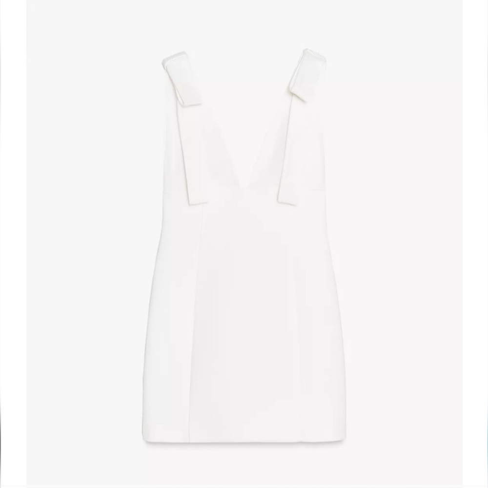 Zara  white short dress with bows size L - Picture 8 of 12